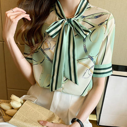 Print Bow Knote Loose Shirt