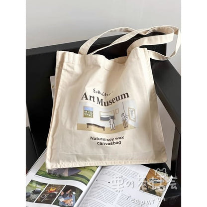 Print Canvas Tote Bag / Charm / Set - 01 - Without - Blue &