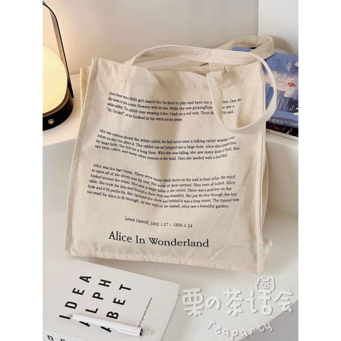 Print Canvas Tote Bag / Charm / Set - 04 - Without - Black