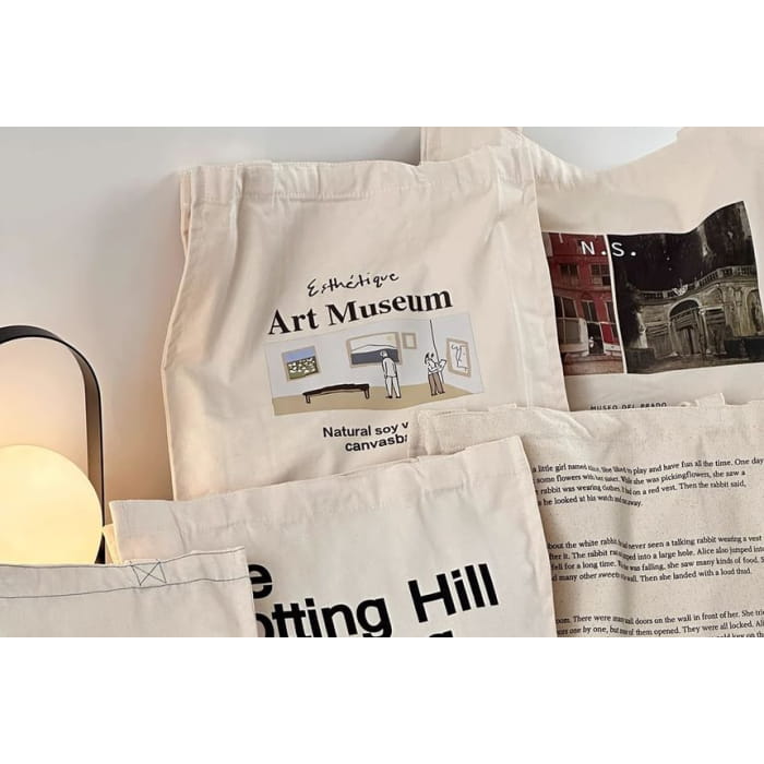 Print Canvas Tote Bag / Charm / Set