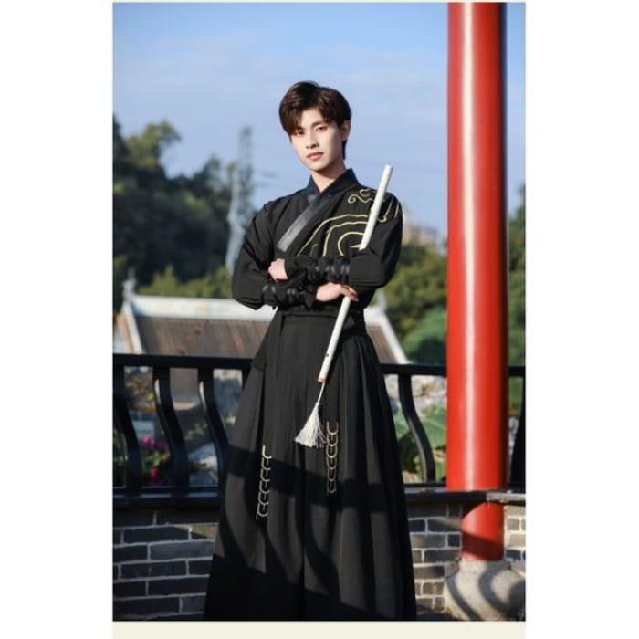 Print Hanfu Costume Set - Black / S