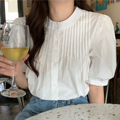 Puff Sleeve Plain Blouse