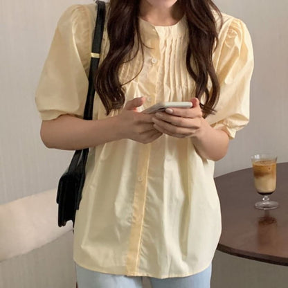 Puff Sleeve Plain Blouse