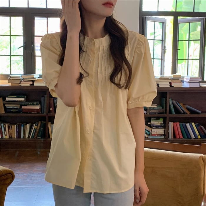 Puff Sleeve Plain Blouse