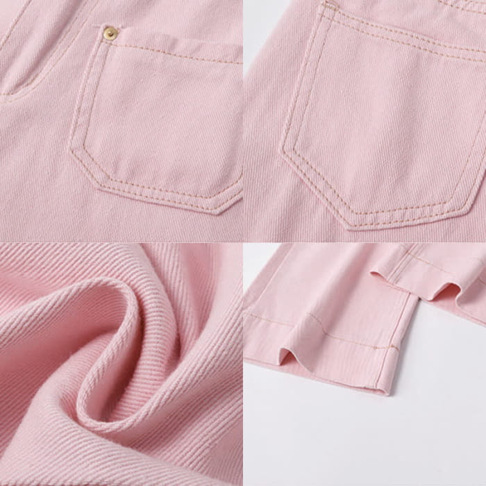 Puff Sleeve Shirt Flared Pink Denim Pants Set
