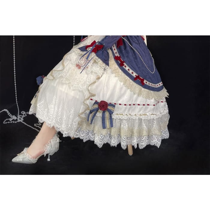 Puff Sleeve Square Neck Bow Ruffle Panel Midi A-Line Lolita