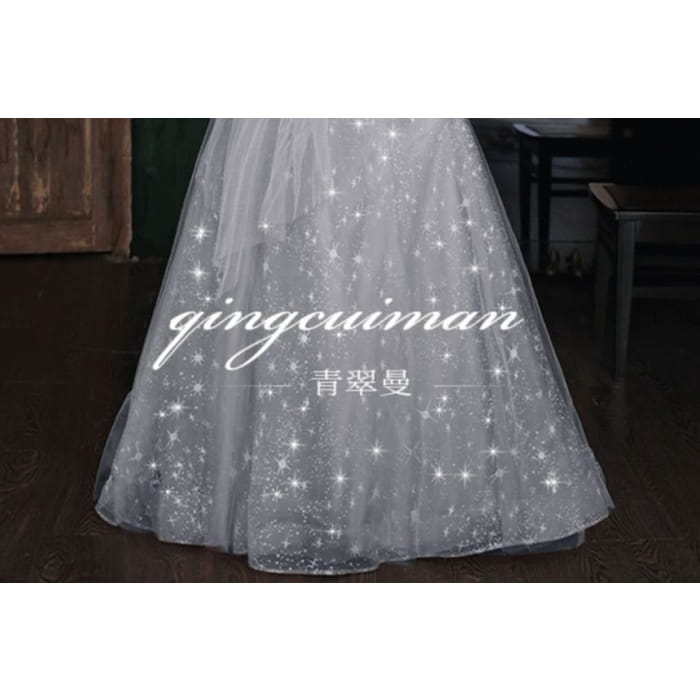 Puff-Sleeve Sweetheart Neckline Sequin Mesh A-Line Evening