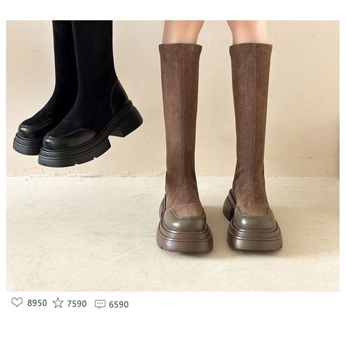 Pull-On Knee-High Boots With Chunky-Heel - Shoes