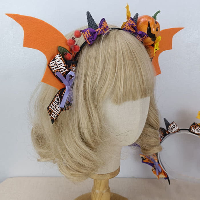 Pumpkin Bat Wings Headband Halloween Hair Accessory