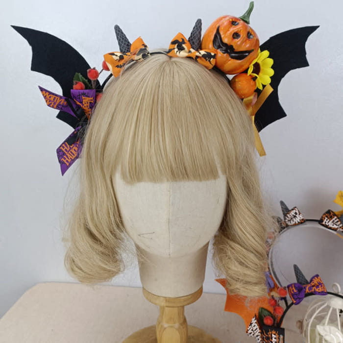 Pumpkin Bat Wings Headband Halloween Hair Accessory - Black