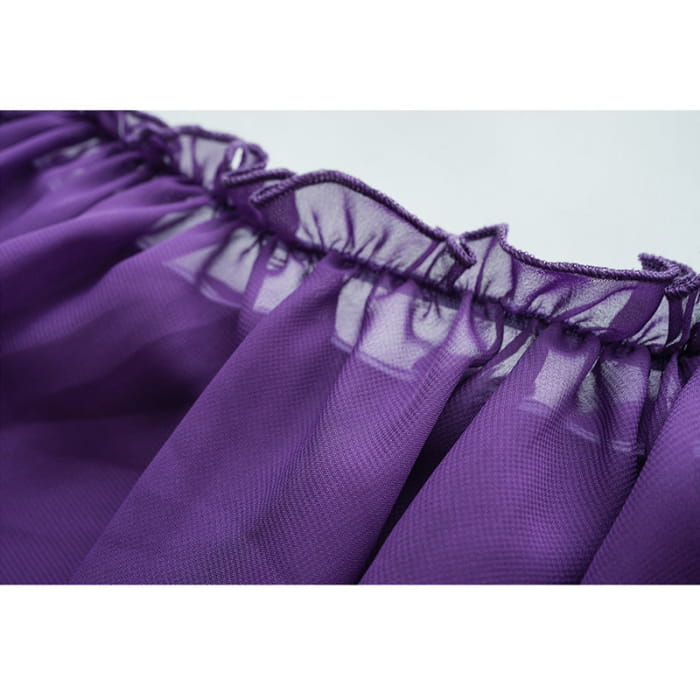 Pumpkin Bell Bow Decor Chiffon Maid Lingerie Set - Purple