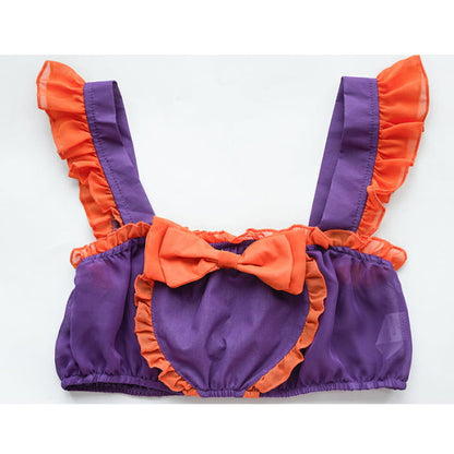 Pumpkin Bell Bow Decor Chiffon Maid Lingerie Set - Purple