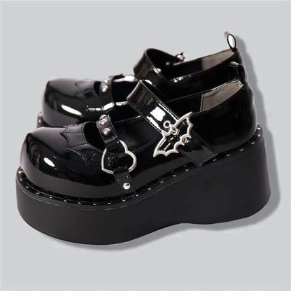 Punk Goth Bat Love Heart Buckle Platform Lolita Mary Janes