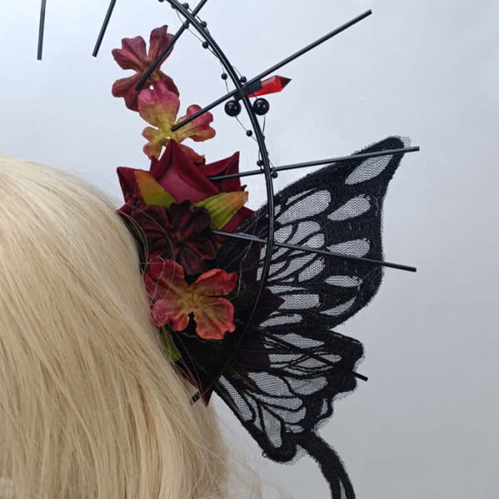 Punk Virgin Halo Rose Moth Butterfly Hair Accessory - Black