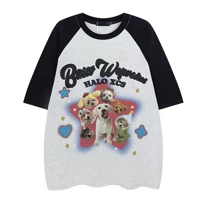 Puppy Oversized Graphic Tee - M / Black - T-Shirts