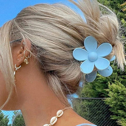 Pure Color Flower Hair Claw - Baby Blue - Other