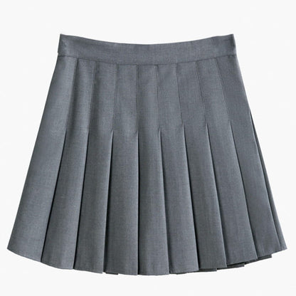 Pure Color Lapel T-Shirt Pleated Skirt Set - S