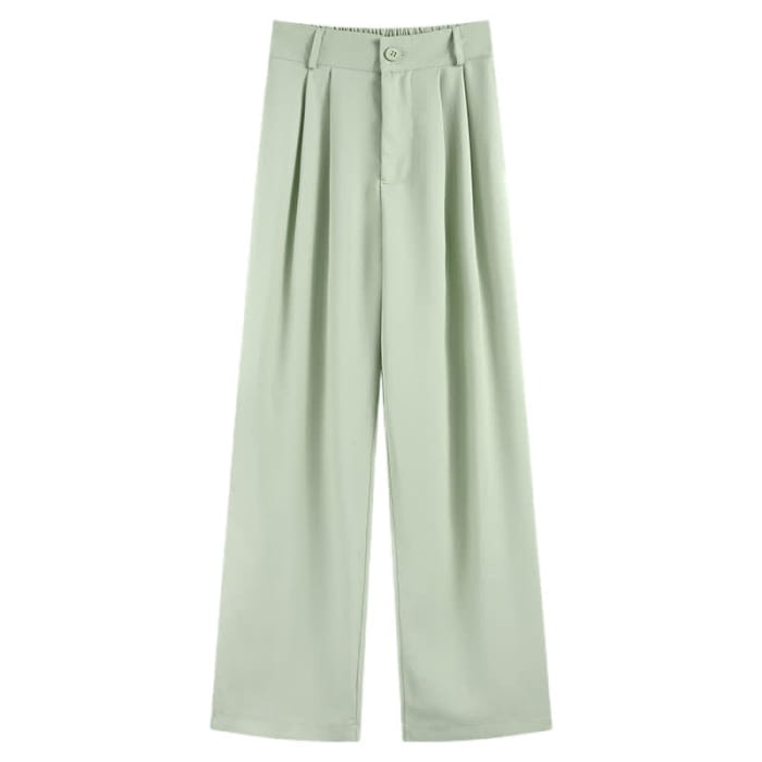 Pure Color Wide Leg Drape Suit Pants - Green / General