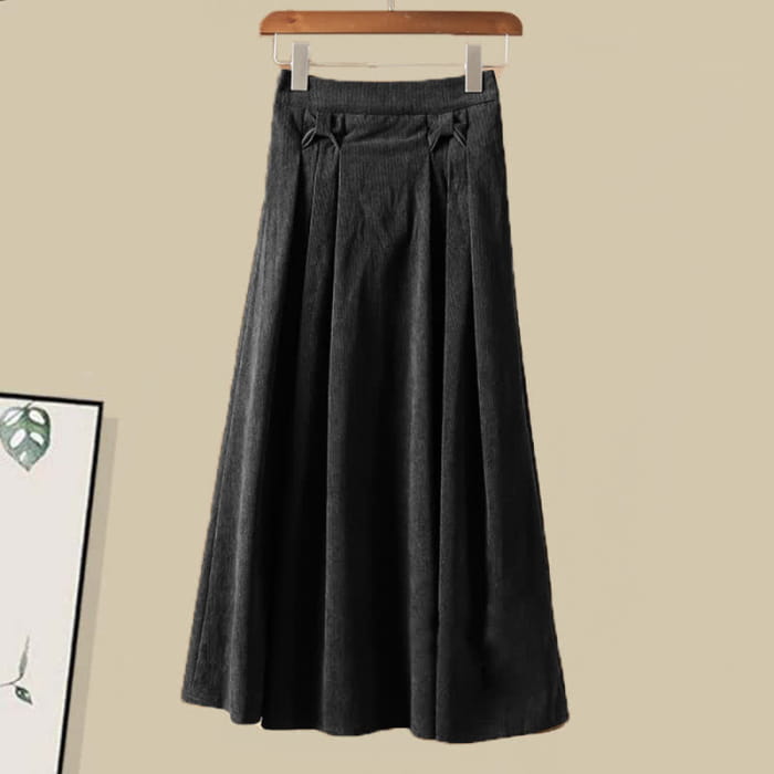 Pure Color Zipper Hoodie Black Pants Set - Skirt / M