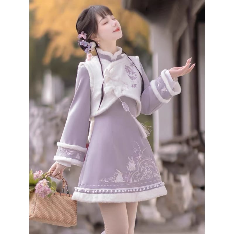 Purple Bunny Cheongsam Dress - Modern Hanfu