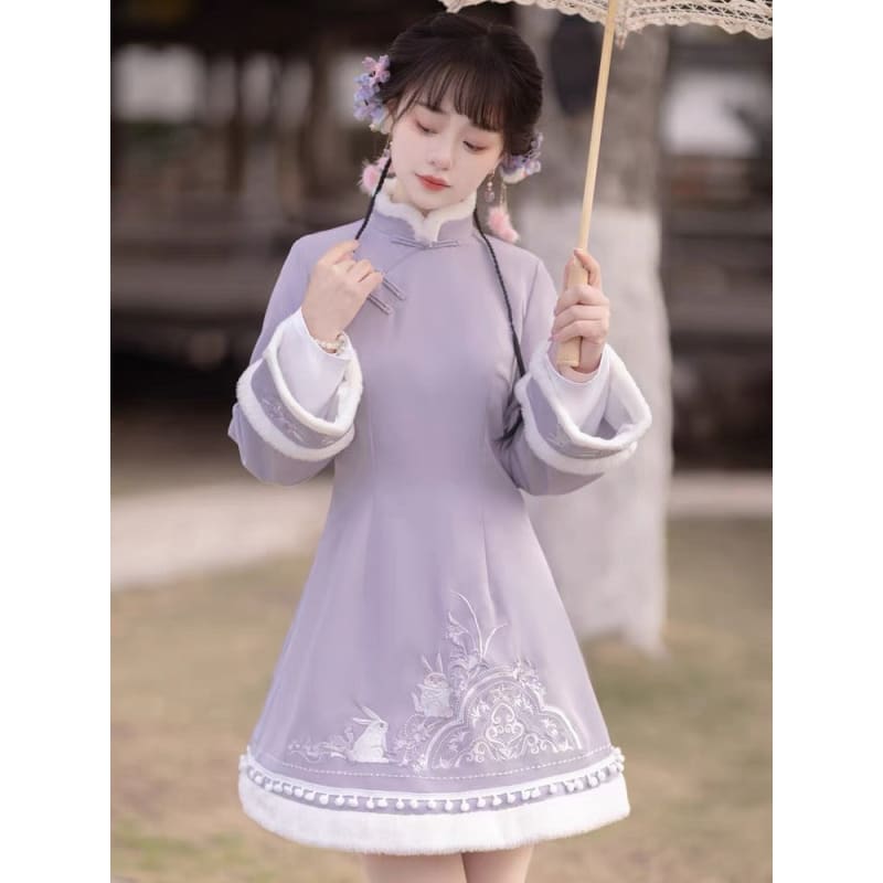 Purple Bunny Cheongsam Dress - Modern Hanfu