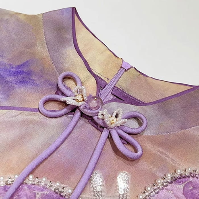 Purple Butterfly Tassel Shirt Skirt Set