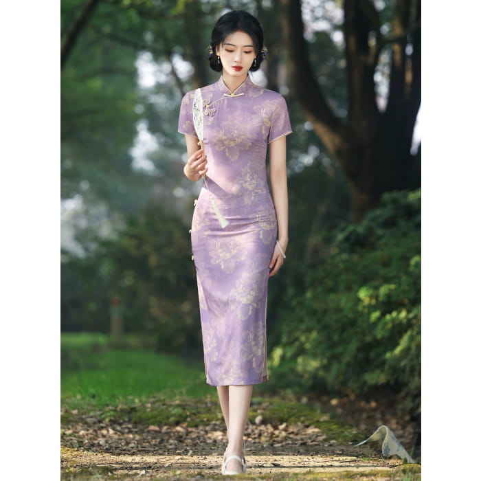 Purple Embodies Elegance Cheongsam - S - Female Hanfu