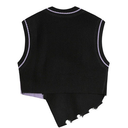 Purple Flowers Knit Vest - Free Size / Black/purple