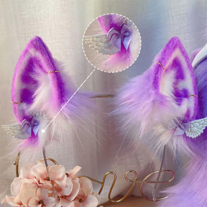 Purple Furry Fox Ears Tail Paw Headband Accessory