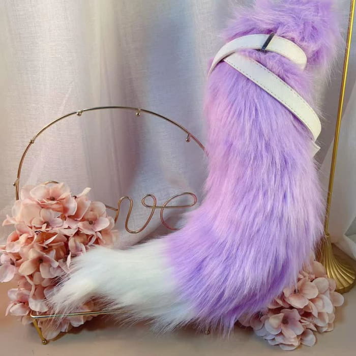 Purple Furry Fox Ears Tail Paw Headband Accessory - One Size