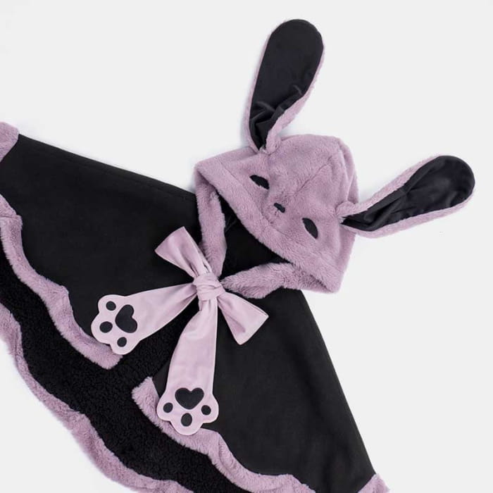 Purple Long Bunny Ears Hooded Bowknot Plush Short Cape