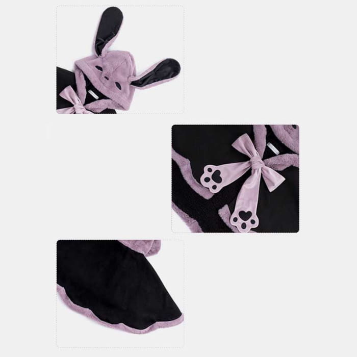 Purple Long Bunny Ears Hooded Bowknot Plush Short Cape