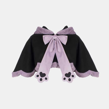 Purple Long Bunny Ears Hooded Bowknot Plush Short Cape - S