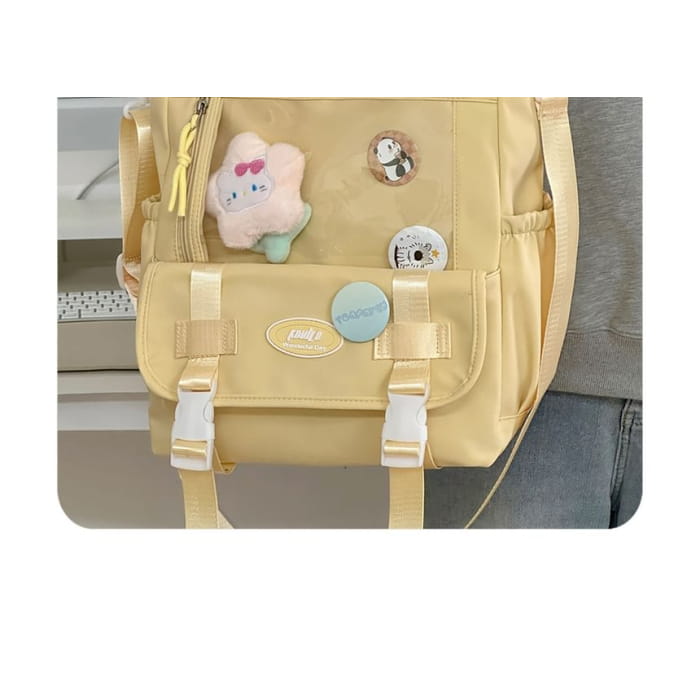 PVC Panel Buckled Tote Bag / Charm / Set