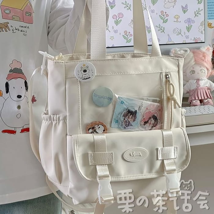 PVC Panel Buckled Tote Bag / Charm / Set