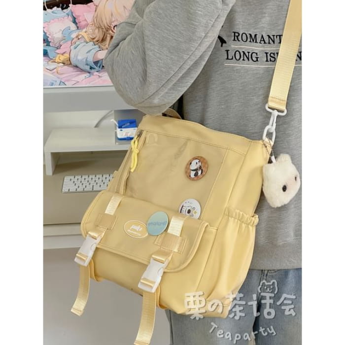 PVC Panel Buckled Tote Bag / Charm / Set - With Cat - Light