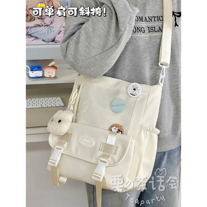 PVC Panel Buckled Tote Bag / Charm / Set - With Cat