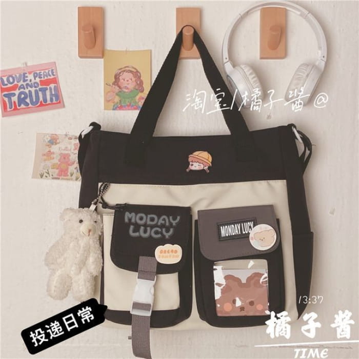 PVC Panel Canvas Tote Bag - With Blush Bear Charm & Badge