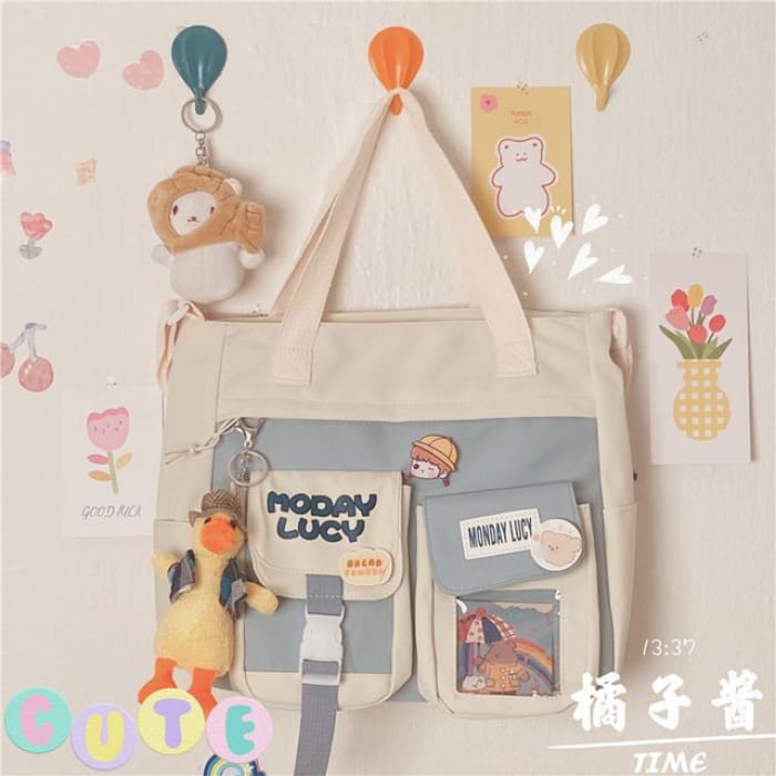 PVC Panel Canvas Tote Bag - With Yellow Duck Charm & Badge