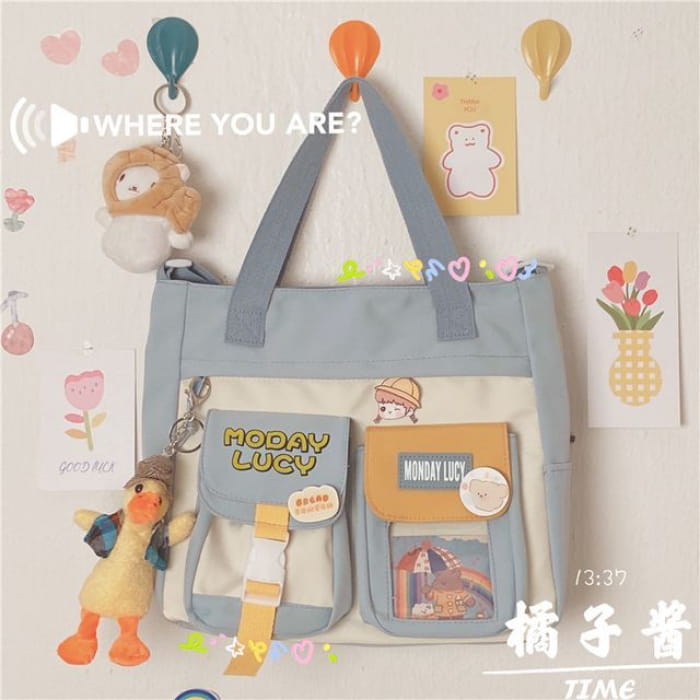 PVC Panel Canvas Tote Bag - With Yellow Duck Charm & Badge