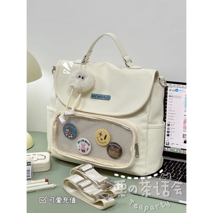 PVC Panel Flap Messenger Bag - With White Ball Charm