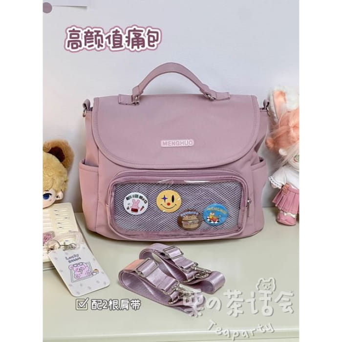 PVC Panel Flap Messenger Bag - Without Charm - Mauve