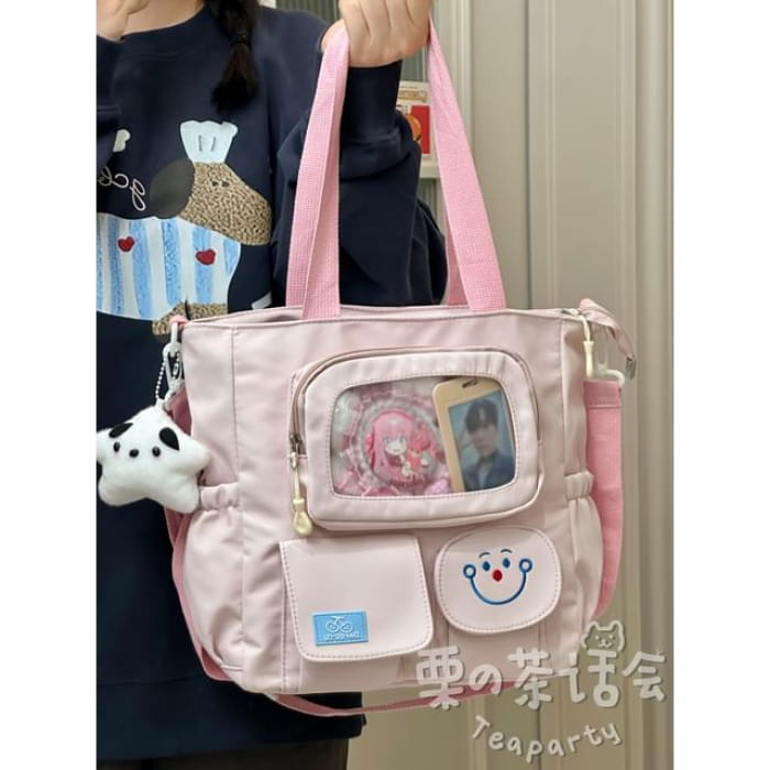 PVC Pocket Plain Tote Bag / Charm / Set - With Star - Pink