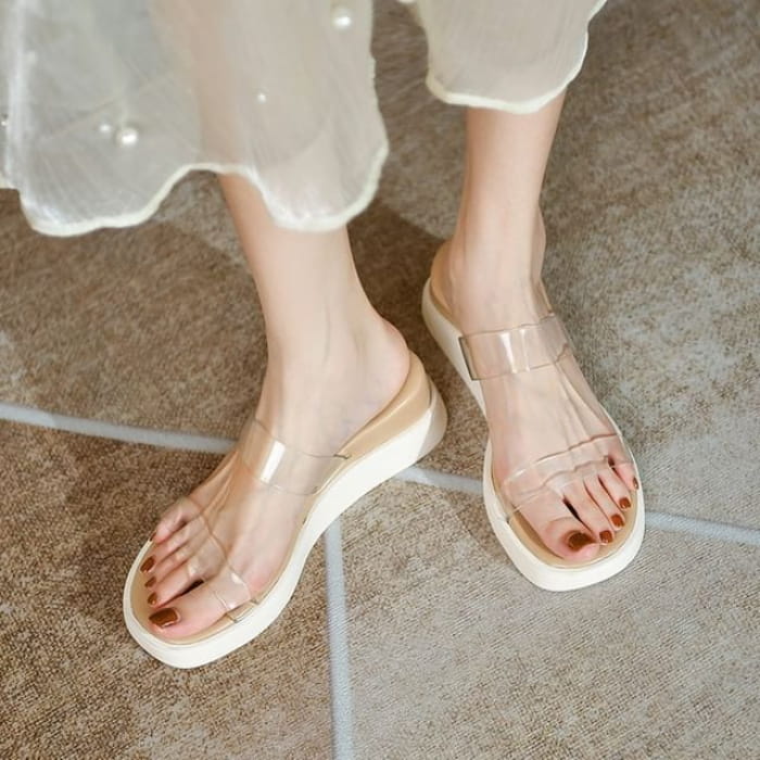 PVC Strap Platform Slide Sandals - Almond / 34