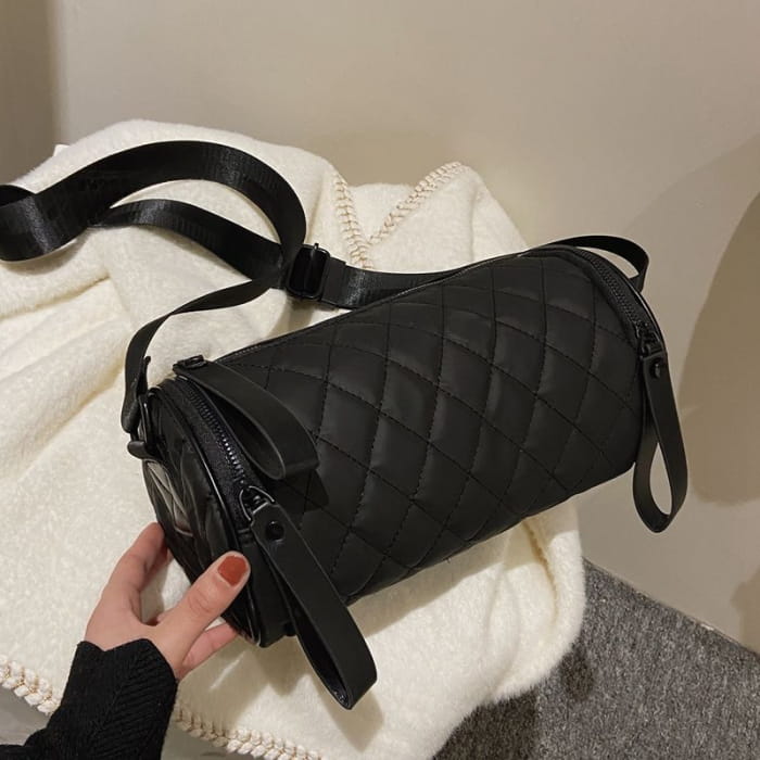 Quilted Nylon Barrel Crossbody Bag