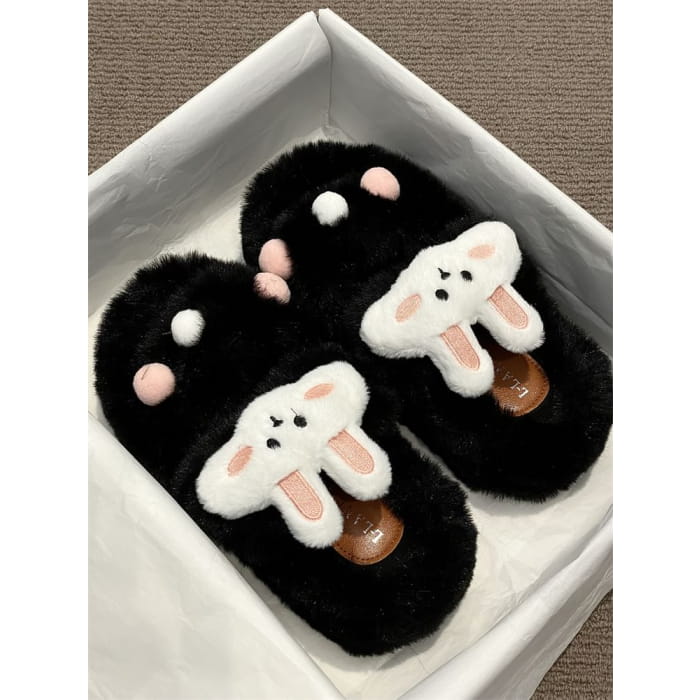 Rabbit Accent Fluffy Slide Sandals