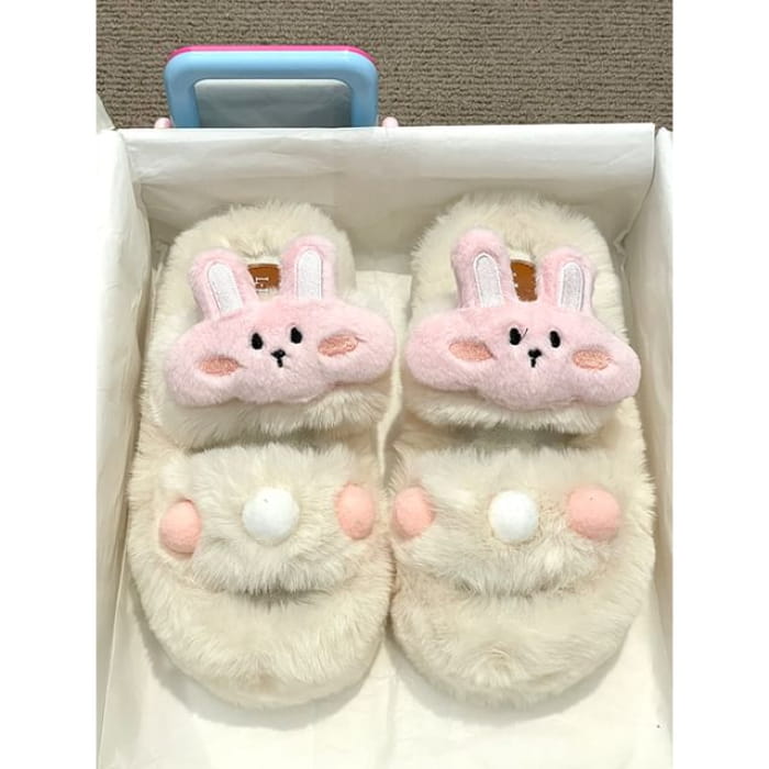 Rabbit Accent Fluffy Slide Sandals