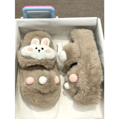 Rabbit Accent Fluffy Slide Sandals