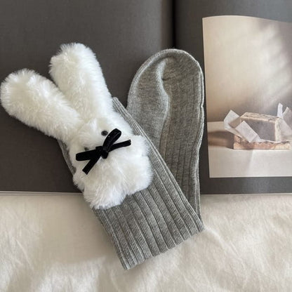 Rabbit Accent Socks - Light Gray / One Size