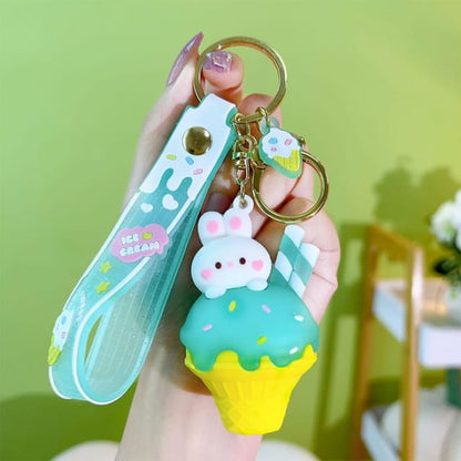 Rabbit Ice Cream Bag Charm Keyring - Green / One Size